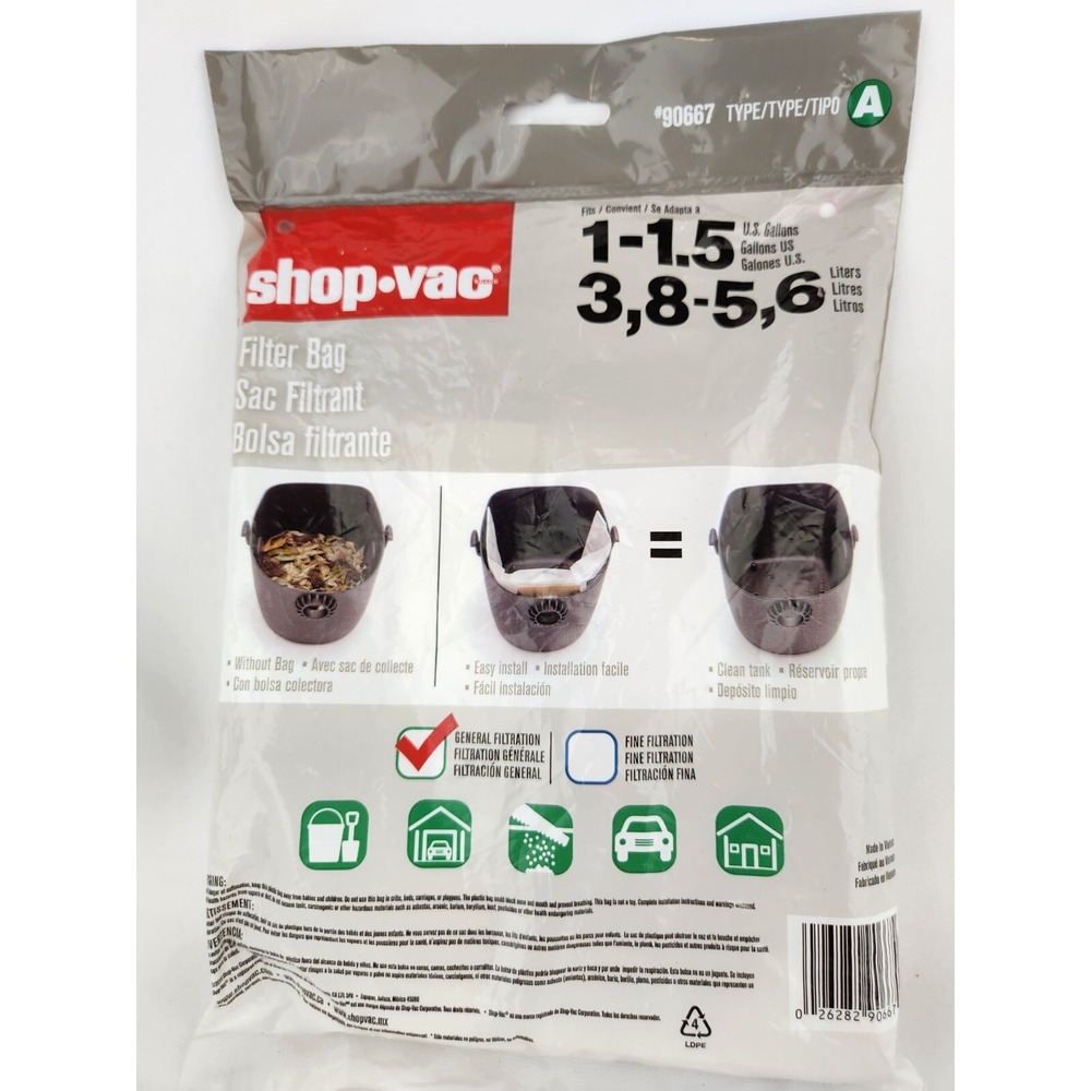 New Shop Vac Genuine Type A 90667 Filter Bags 1 - 1.5 Gallon Vacuum 3 pk Easy In